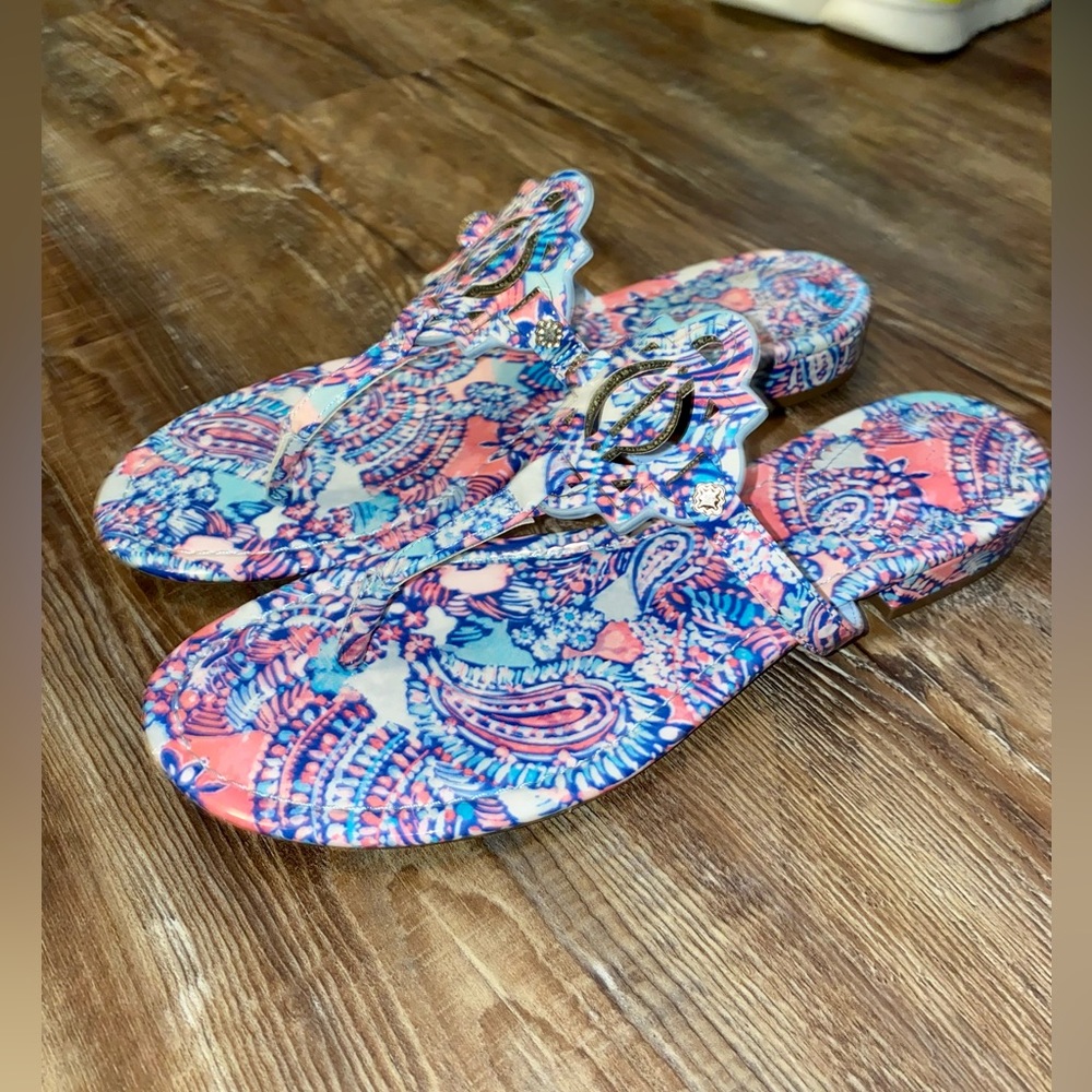 CROWN & IVY WYLIE PAISLEY PINK BLUE FLIP FLOP SANDALS SZ 10 WORN ONCE ! - Picture 3 of 7
